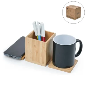 Foldable Bamboo Fast Wireless Charging Pad 15W with Mug Warmer and Pen Holder
