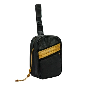Crossbody Bag in PU Leather with Arabic Traditional Gold Bisht Design